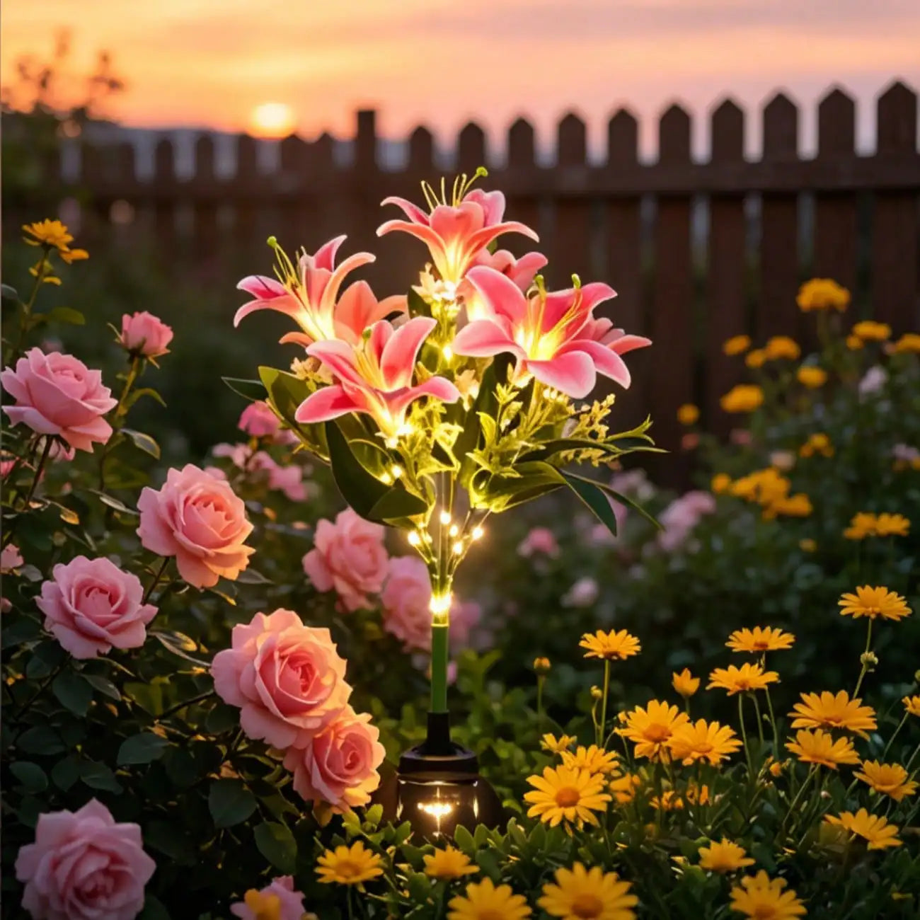 Solar-powered Seven-head Lily-shaped Outdoor Light LED Warm White