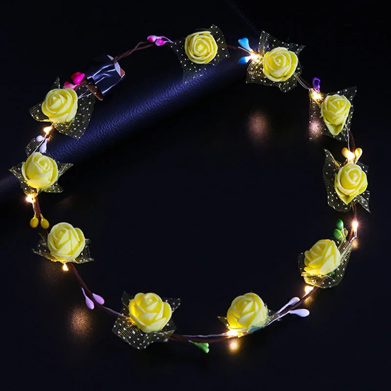 LED Flower Wreath Headband Multicolor Light Up Lighted Head Band Glow