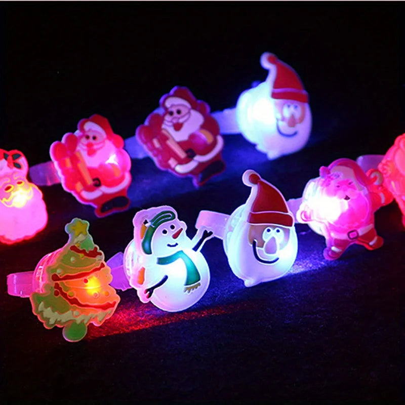 10 20 Christmas LED Light Up Ring Toys Luminous Finger Rings Children