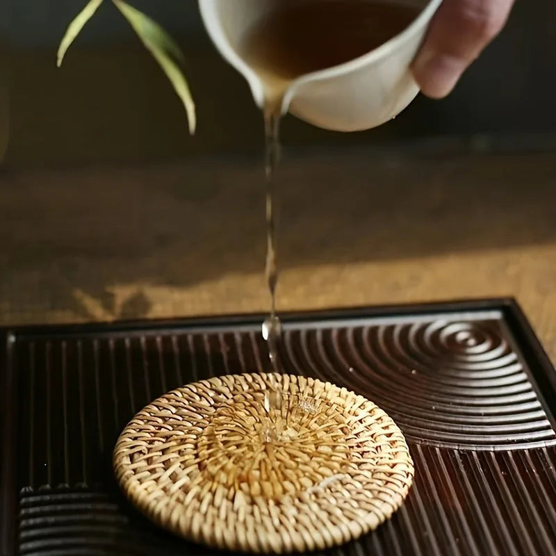 Handcrafted Rattan Coaster – Heat-Resistant Bamboo Pot Mat Rattan Coaster Set Zpaxo