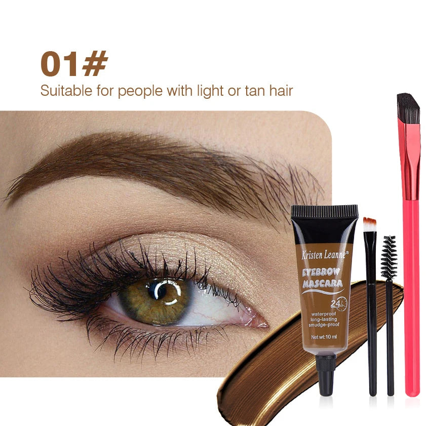 4 Colors Natural Liquid Dyeing Eyebrow Cream Professional Waterproof Zpaxo 01and2Brushes