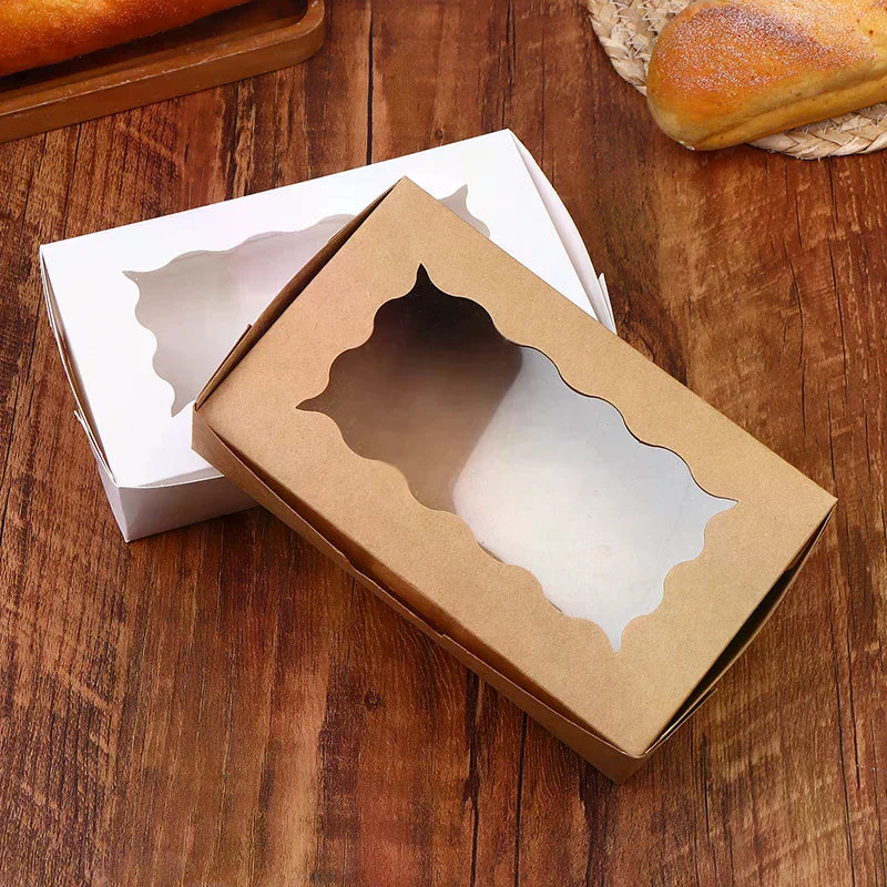 10Pcs Rectangular Cake Carriers Paper Gift Box With Clear Window For Cookies Bread Candy For Weddings Parties Valentine's Day Zpaxo