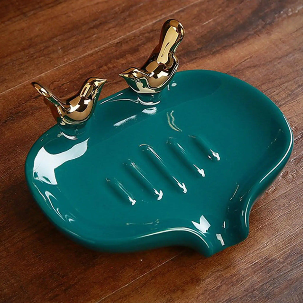 Bird Design Ceramic Soap Dish Self Draining Holder Modern Sink Tray