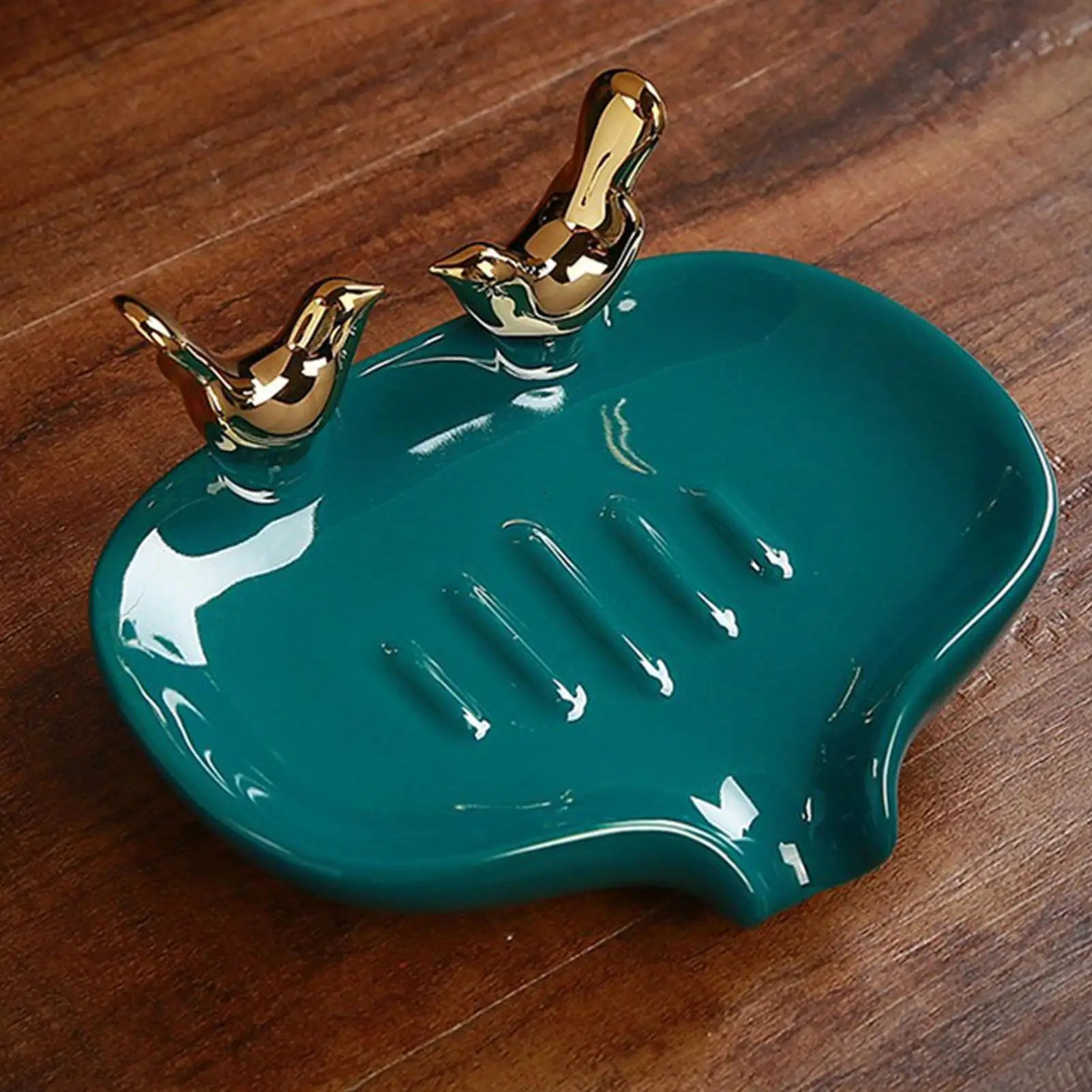 Bird Design Ceramic Soap Dish Self Draining Holder Modern Sink Tray