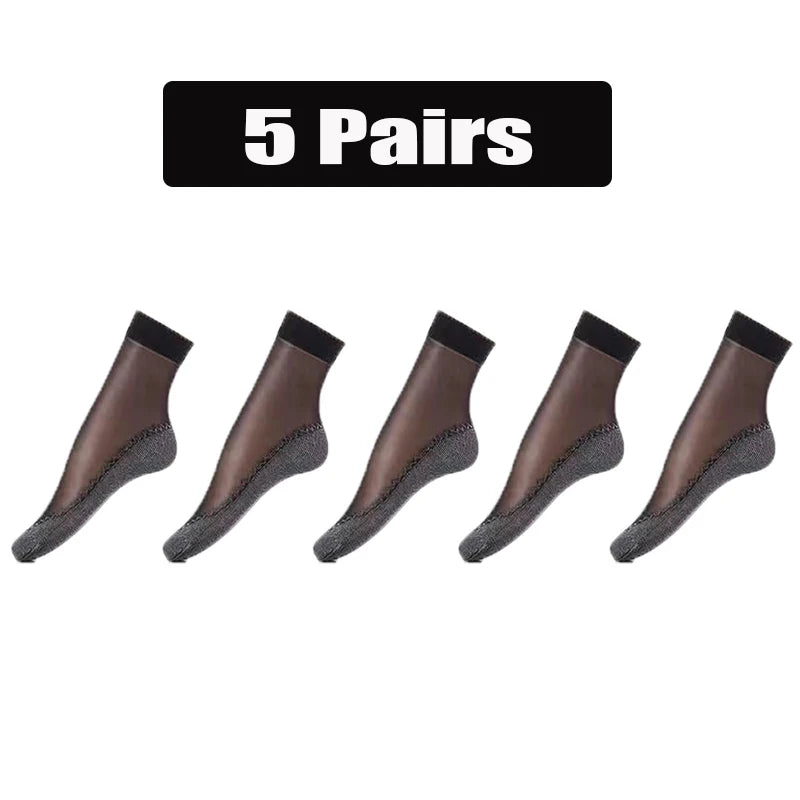5 10 Pairs Women Socks Soft Non-slip Summer Ultrathin Breathable Sock Zpaxo Black-5Pairs One Size