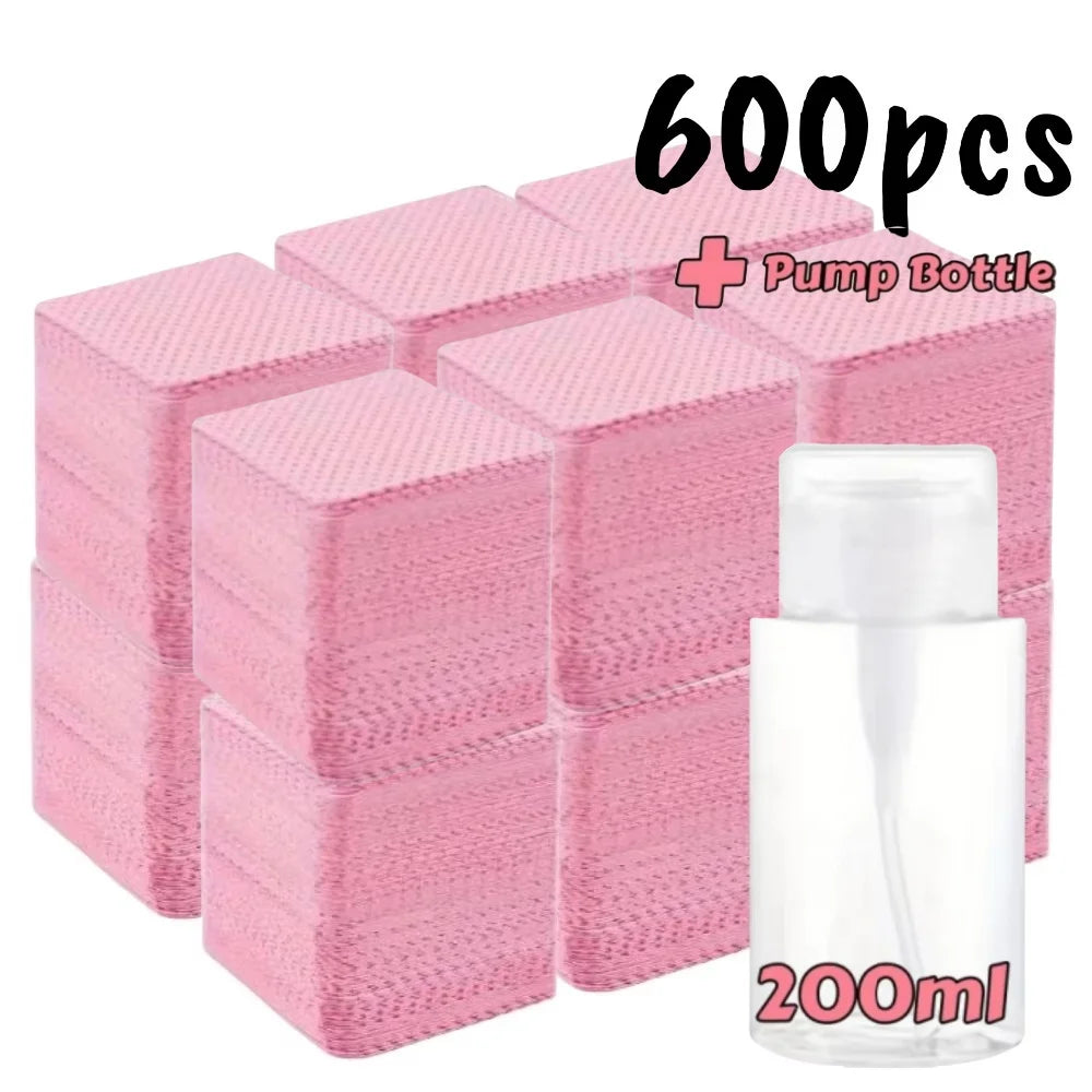 20-600pcs Lint-Free Nail Wipes Gel Cleansing Tissues Aluminum-Free Nail Polish Remover Pads for Nail Beauty Cleaning Care Tool Zpaxo P600pcs 200ml bottle