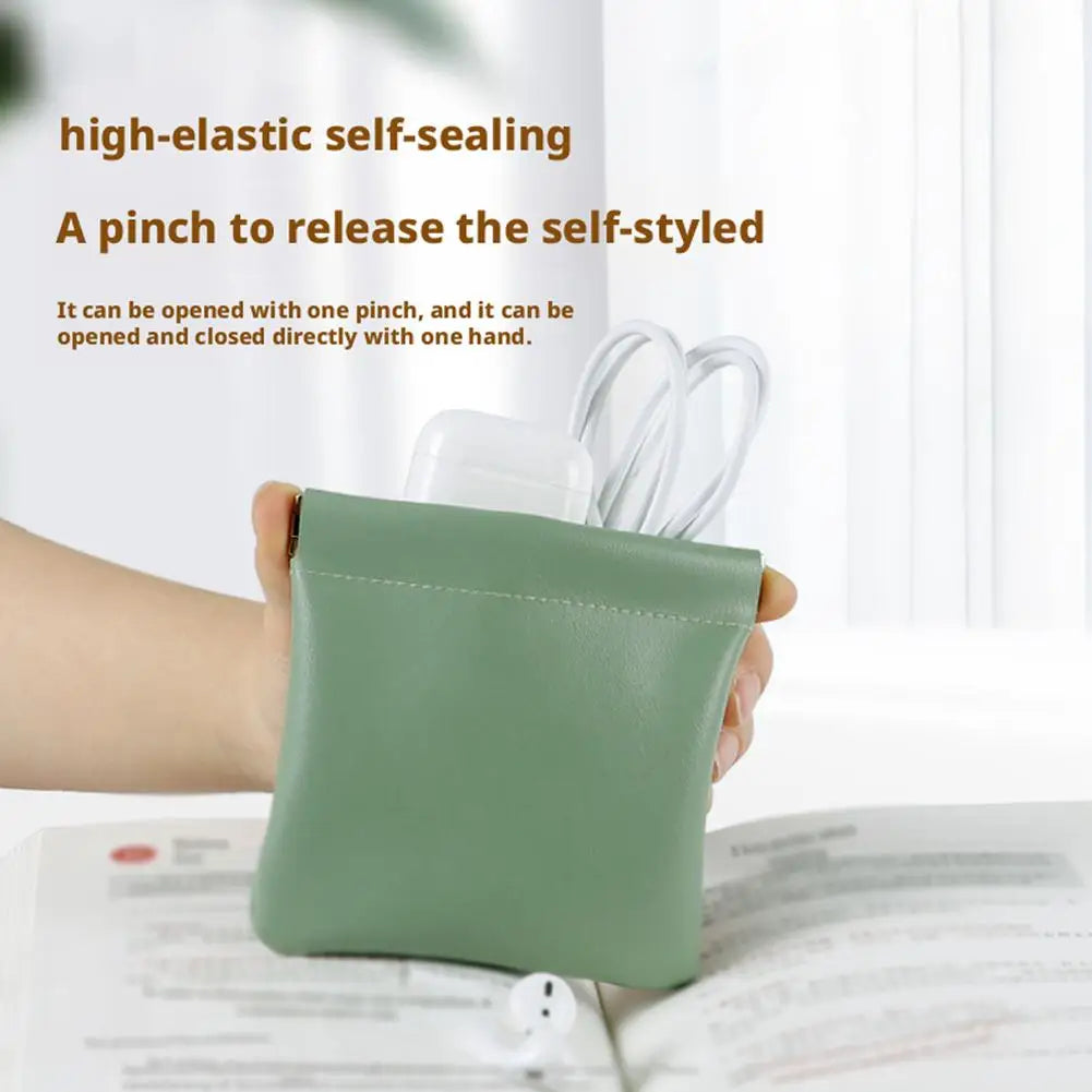 4/5Pcs Mini Elastic Sheet Automatic Closing PU Storage Bag Women Purse Portable Lipstick Cosmetics Earphone Organizer Zpaxo