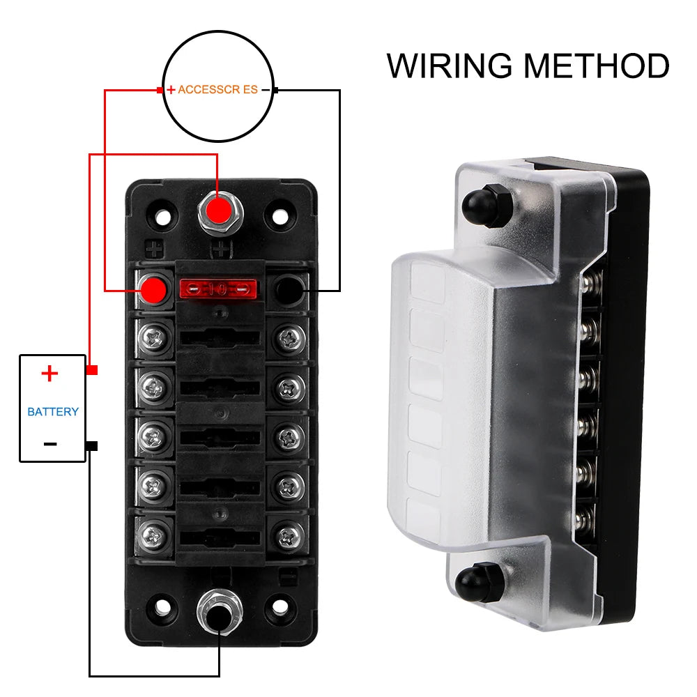 6 Ways 12 Blade Fuse Block Box Holder 32V 75A Auto Car Marine Trike