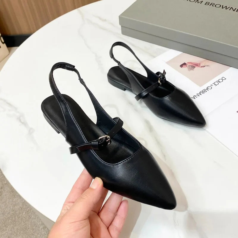 French Flat Black Baotou Sandals Fairy Shoes 2025 New Spring and Summer Pointy Diamond Temperament Single Shoes Zapatos De Mujer Zpaxo