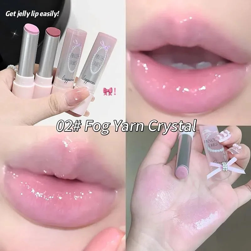 Pink Crystal Mirror Glass Solid Lip Gloss Round Tube Water Light