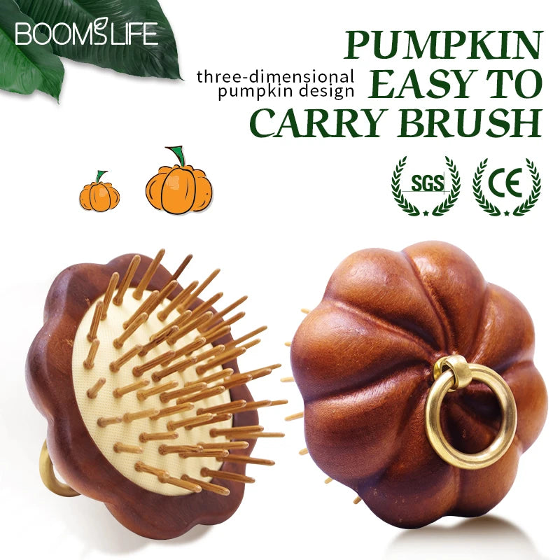 Sandalwood Mini Hair Brush Women Portable Pocket Hair Comb Head Scalp Massage Brush Wide Tooth Comb New Design Pumpkin Style Zpaxo