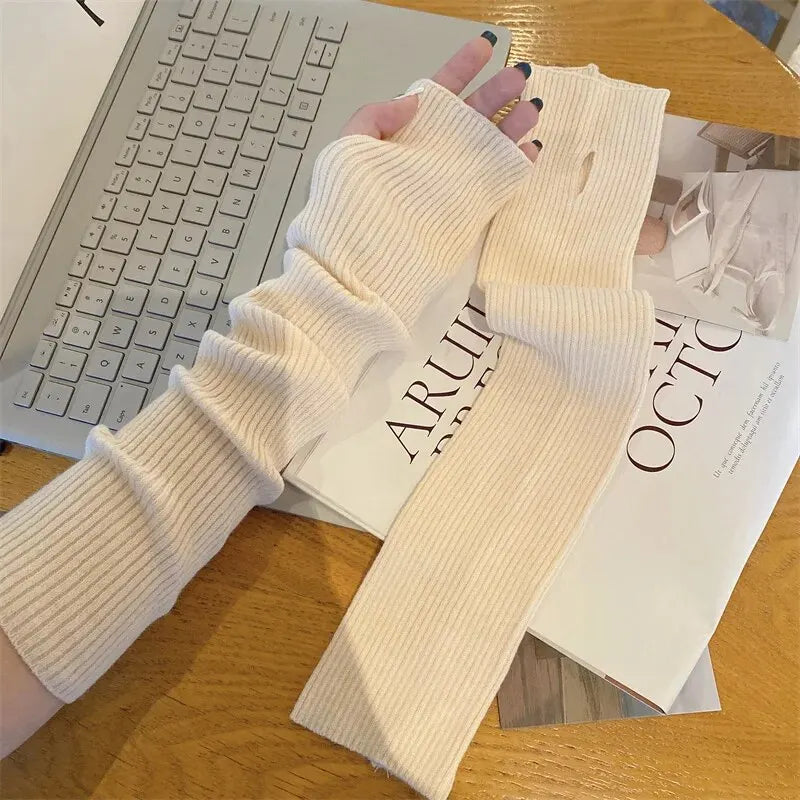 Y2K Fingerless Mittens Women Knitted Gloves Cosplay Anime Gloves Winter Arm Warmers Punk Gothic Harajuku Knit Mitten Arm Sleeves Zpaxo