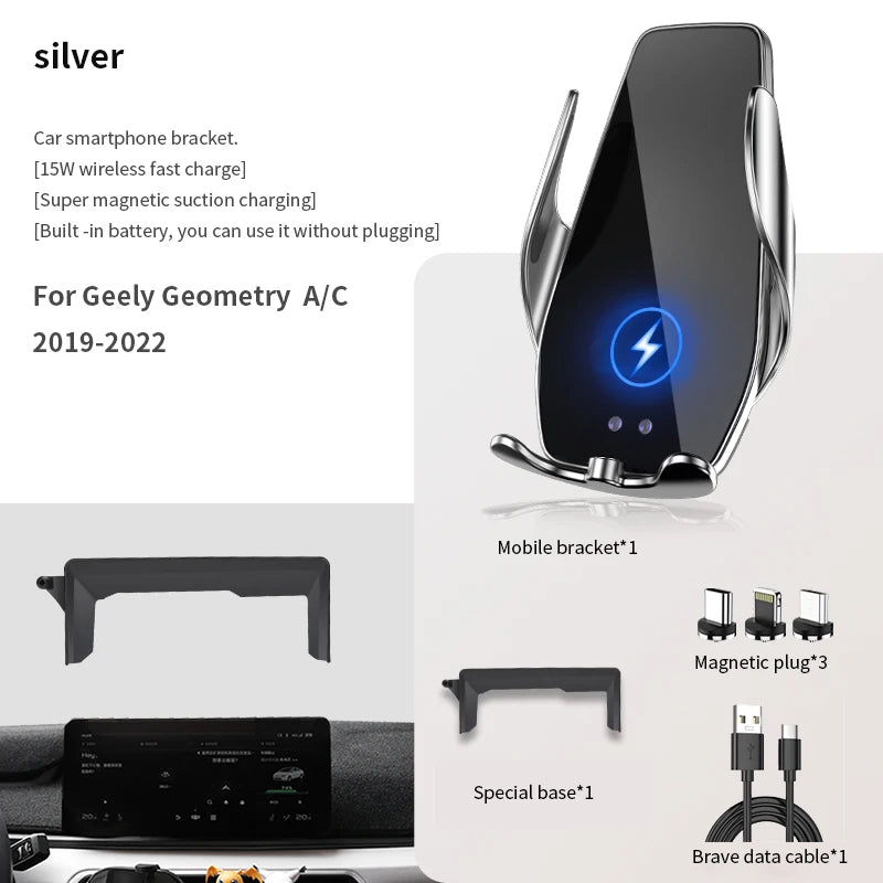 Car Phone Holder For Geely Geometry A/C 2019-2022 screen navigation bracket magnetic new energy wireless charging rack Zpaxo for Geometry 19-22