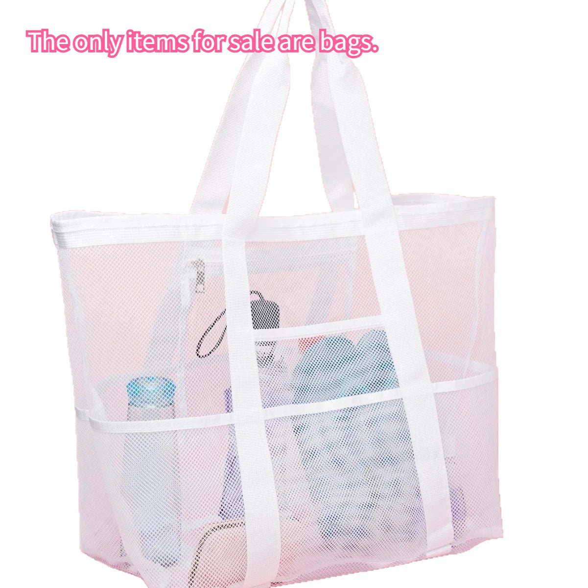 Large Capacity Mesh Beach Tote Bag Swimming Shower Fitness Travel Zpaxo white-1pc
