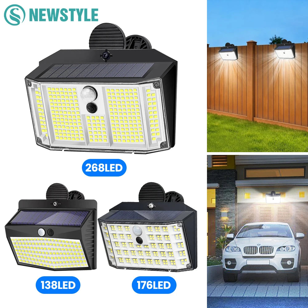 138/176/268 LED Clip On Solar Lights Outdoor Motion Sensor Lights with 3 Modes Solar Security Light Waterproof For Outside Fence Zpaxo