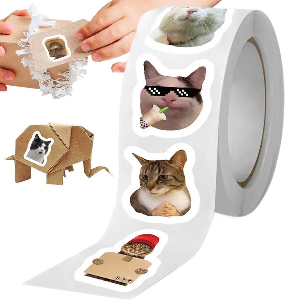 Cat Meme Stickers Cartoon Graffiti Cute Waterproof Sticker Roll