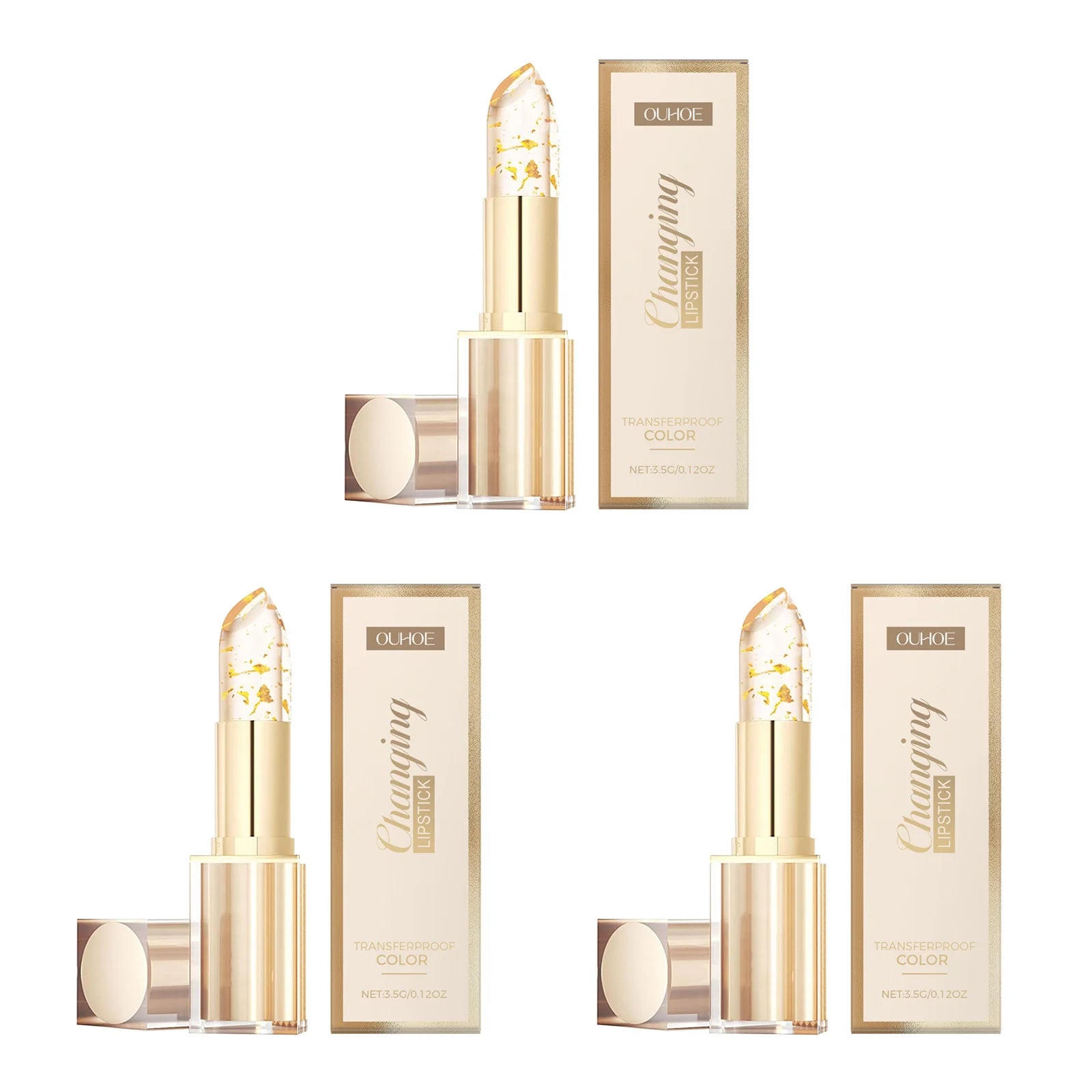 Ouhoe Gold Foil Color Changing Lip Balm – Glossy & Nourishing Color Changing Lip Balm Zpaxo 3Pcs
