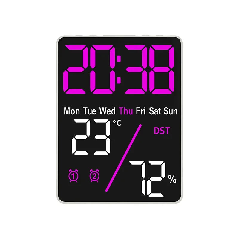 Digital Alarm Clock Desktop 3-Level Brightness Dimmable Led Electronic Wall Clock Temperature and Humidity Display Table Clock Zpaxo Rose red