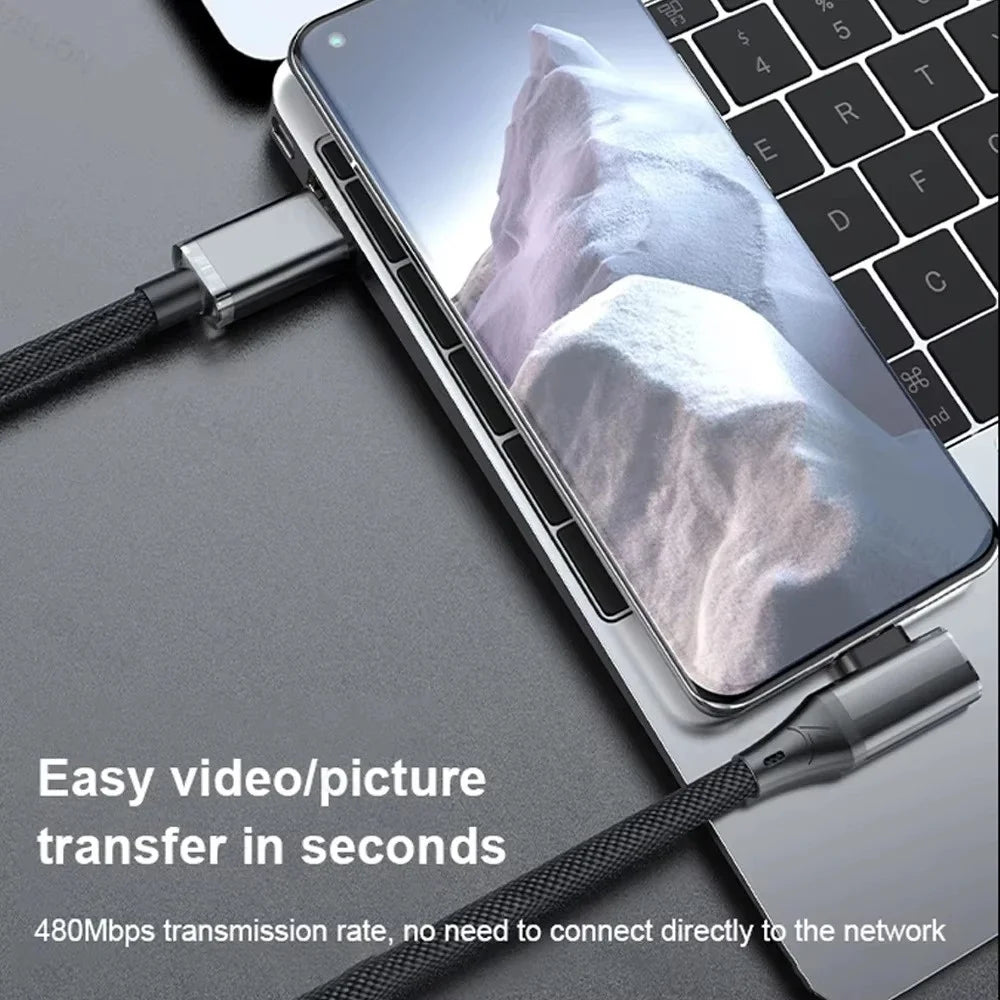 90° USB-C Fast Charging Cable PD 120W | 1m & 2m Right Angle USB-C Charging Cable Zpaxo