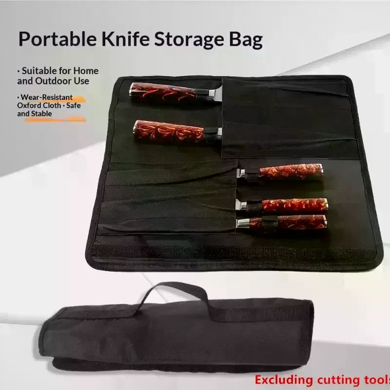 Black Chef Knife Roll Bag 5 Pockets Carry Case Portable Oxford Zpaxo