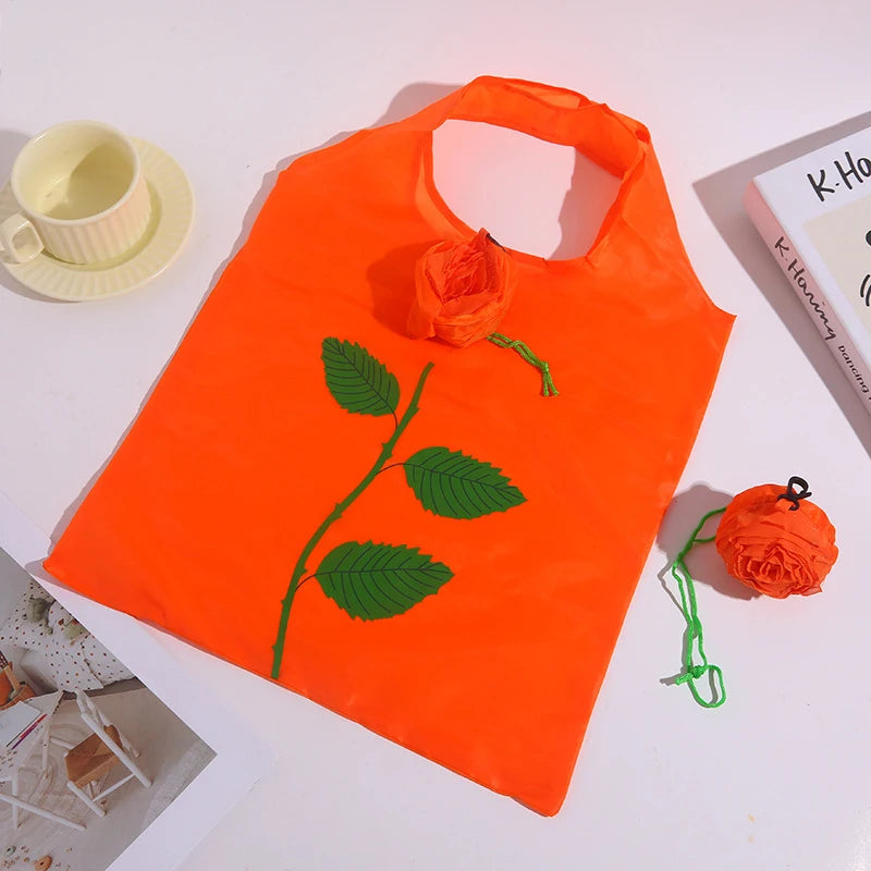 Rose Flower Foldable Shopping Bag Portable Large Capacity Folding Zpaxo Orange