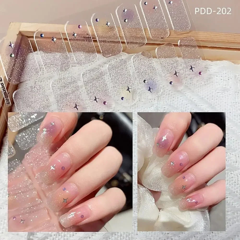 14Strips Gel Nail Stickers Full Cover Floristic Nail Art Stickers Semi Cured Gel Nail Polish Strips DIY Nail Art Making Zpaxo