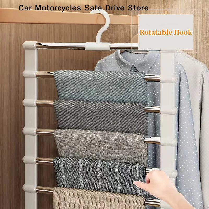5 7 Layers Stainless Steel Pants Hangers Folding Space-saving Clothes