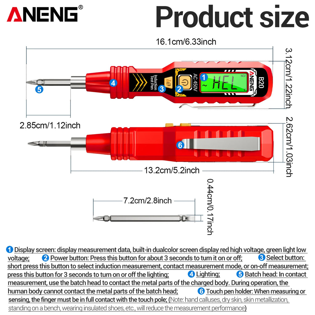 High-precision Induction Pen ANENG B20 30 1000V Sound Light Alarm