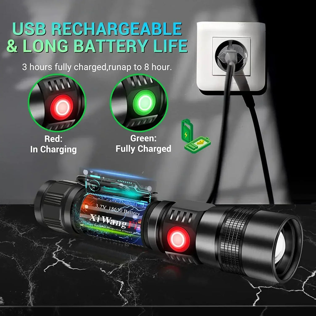 UV LED Flashlight USB Rechargeable 1200 Lumen 7-Mode Torch