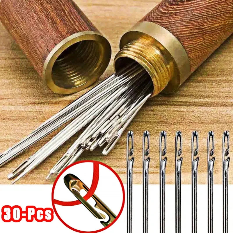 30pcs Blind Sewing Needle Elderly Stainless Steel Quick Automatic Self-Threading Needle Stitching Pins DIY Punch Needle Threader Zpaxo