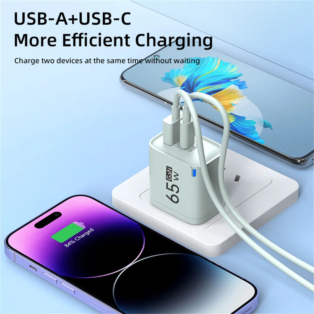 65W GaN USB-C Fast Charger – US/EU/UK Plug | PD Quick Charge USB-C Wall Charger Zpaxo