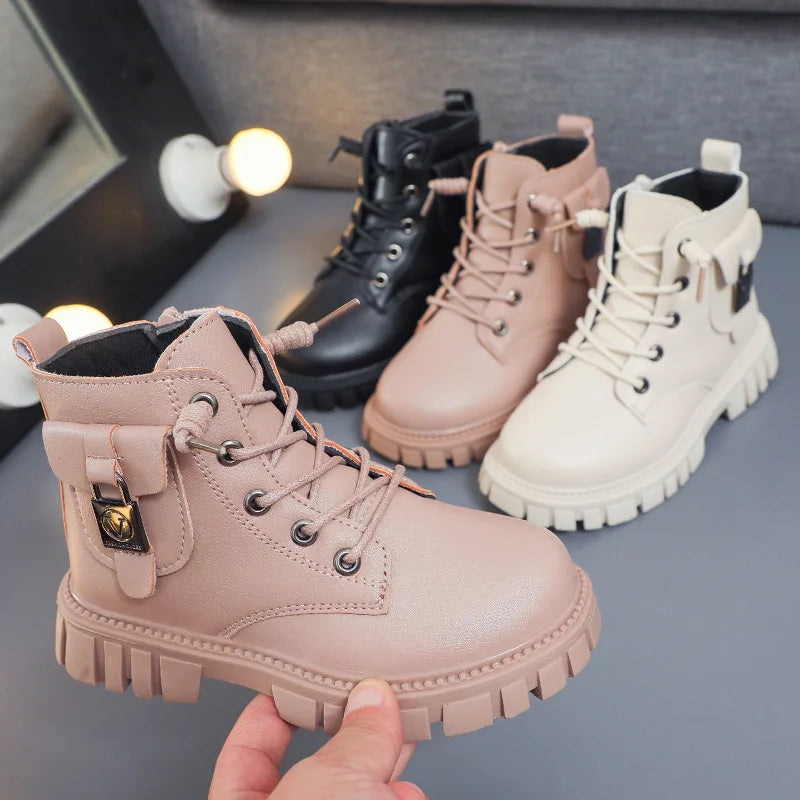 Autumn Winter Girls Ankle Boots Fashion Non-slip Boys PU Leather Zpaxo