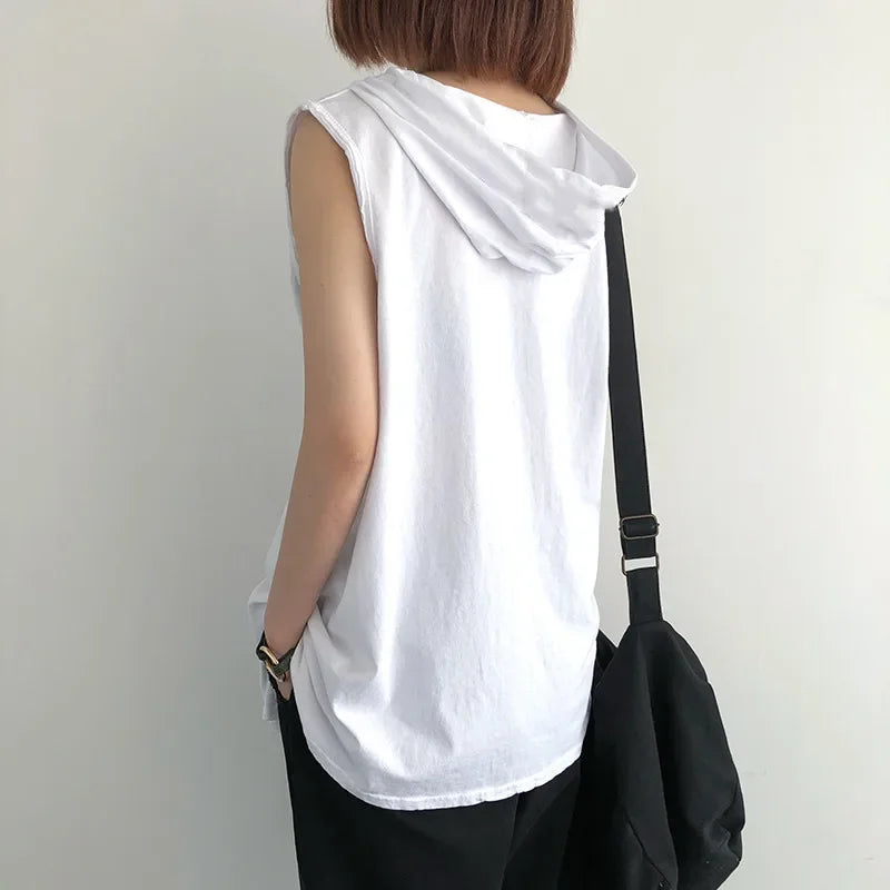 Men's Hooded Tank Top – Solid Color Sleeveless Hip Hop Vest