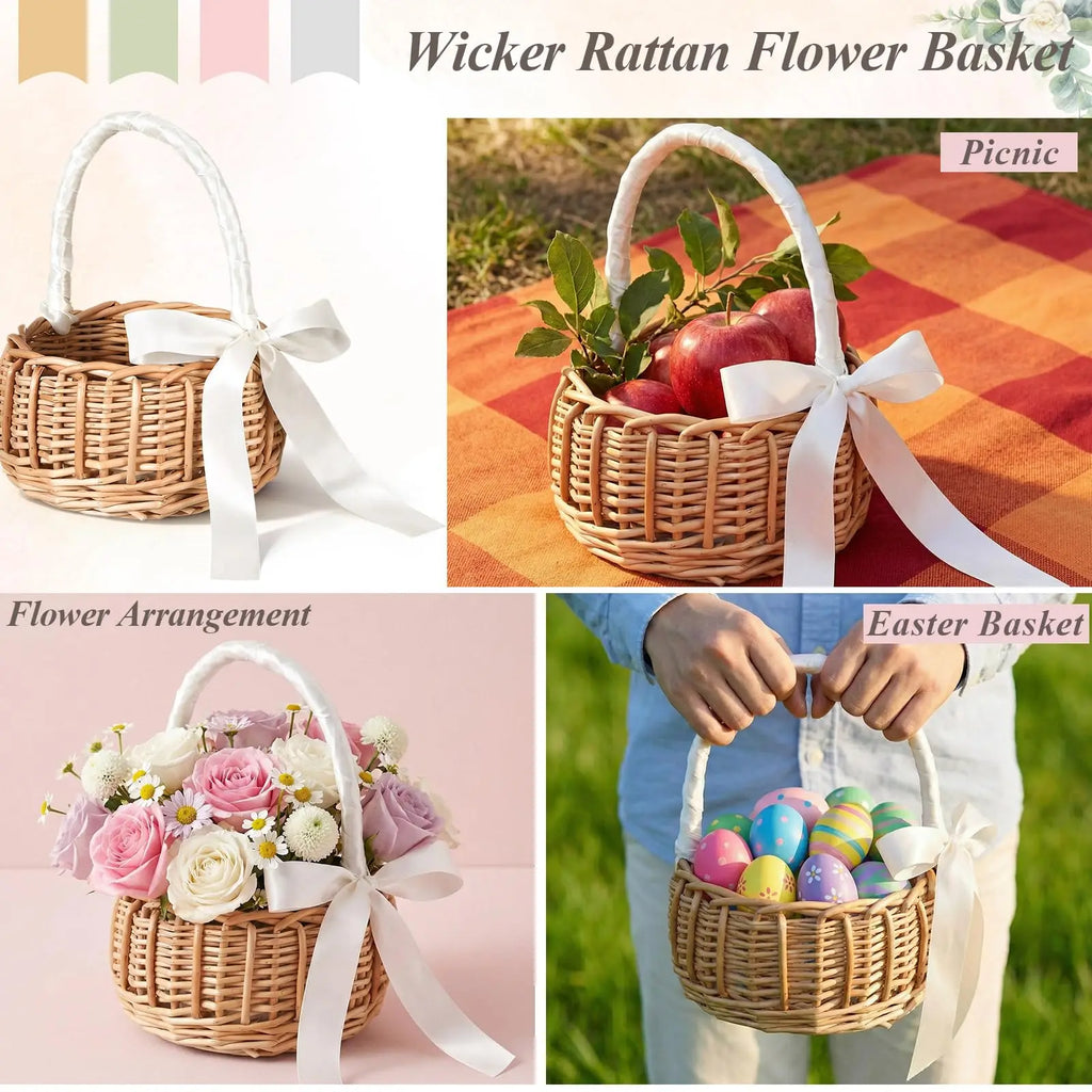 Handwoven Rattan Wedding Basket Detachable Liner Multi-functional