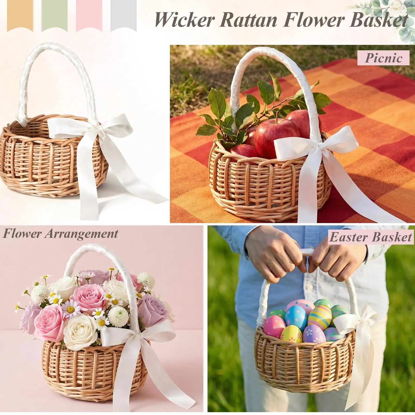 Handwoven Rattan Wedding Basket Detachable Liner Multi-functional