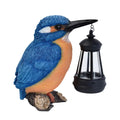 Bird Statues Outside Resin Blue Kingfisher Sculpture Solar Lantern