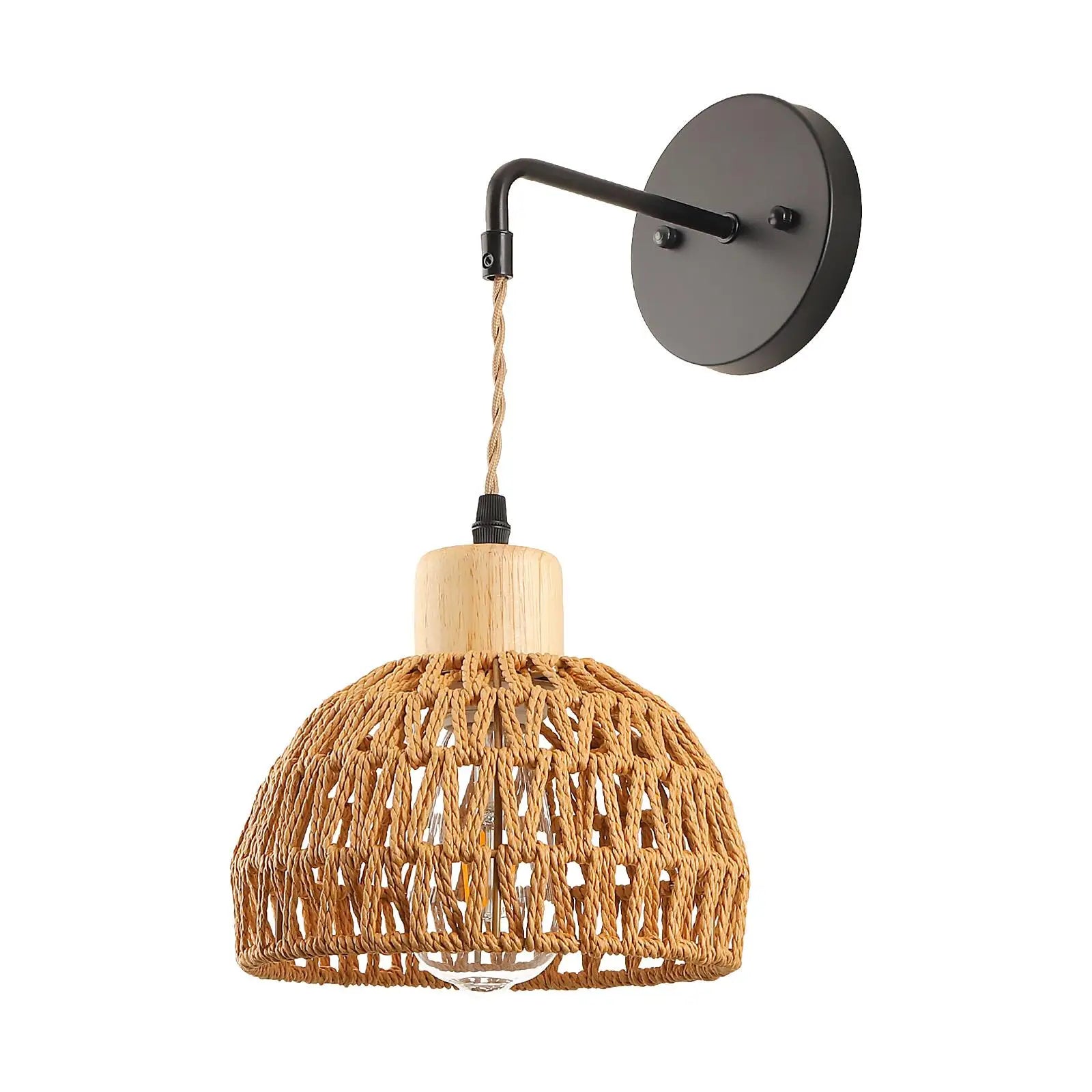 Rattan Wall Sconce Boho Indoor Handmade Shade Hand Woven Wall Light Wall Mountedlamp for Kitchen Bedroom Reading Entry Bathroom Zpaxo