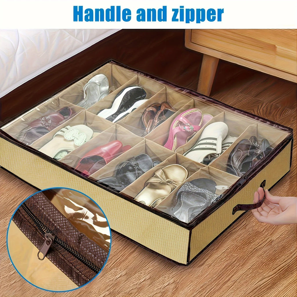 Space-saving 12-Grid Shoe Storage Box Dustproof Clear Cover Perfect