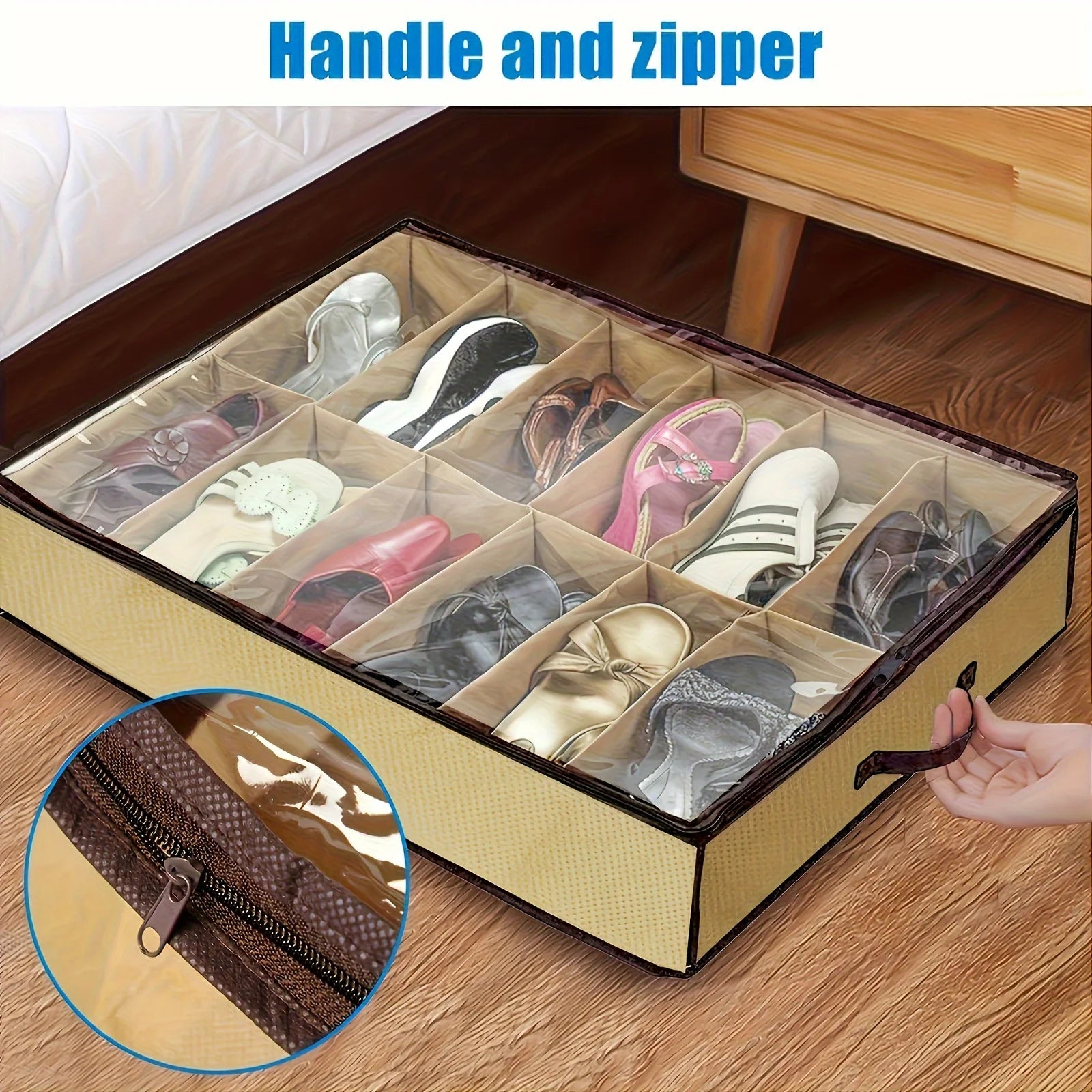 Space-saving 12-Grid Shoe Storage Box Dustproof Clear Cover Perfect