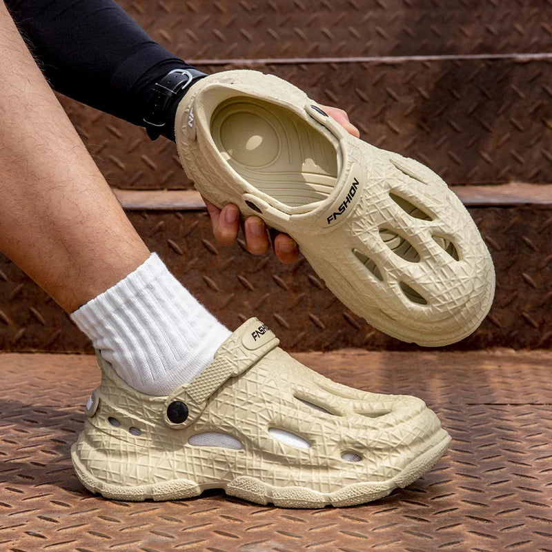 SHAJI Men Breathable Slip Cloud Hole Clogs EVA Thick Sole Non Sandals