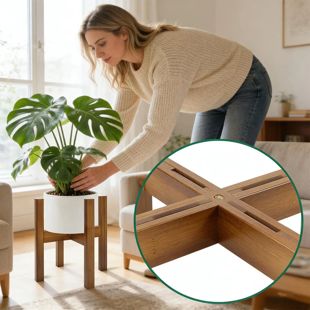 Corner Plant Stand Adjustable Width Wood Holder Rack Flower Living