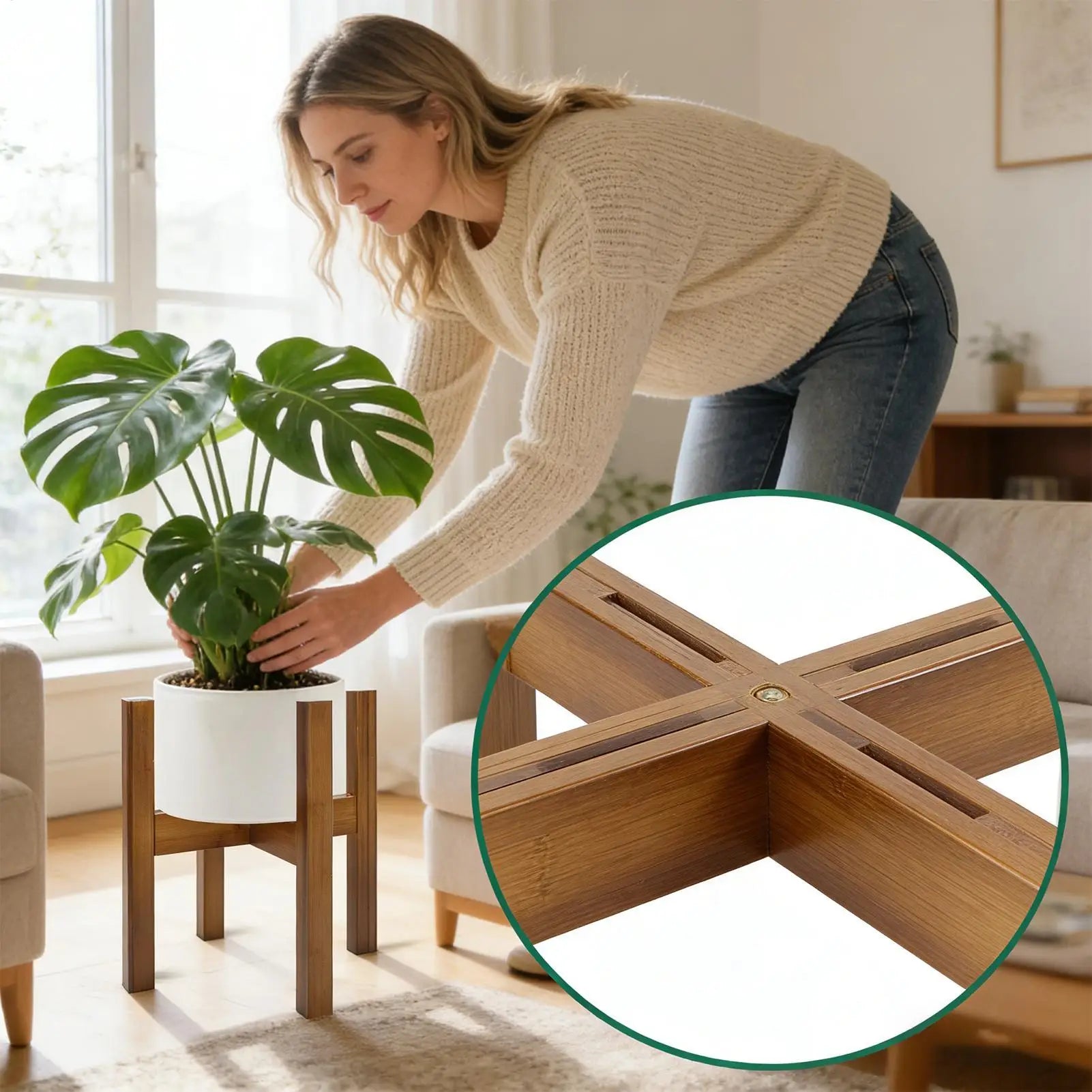 Corner Plant Stand Adjustable Width Wood Holder Rack Flower Living