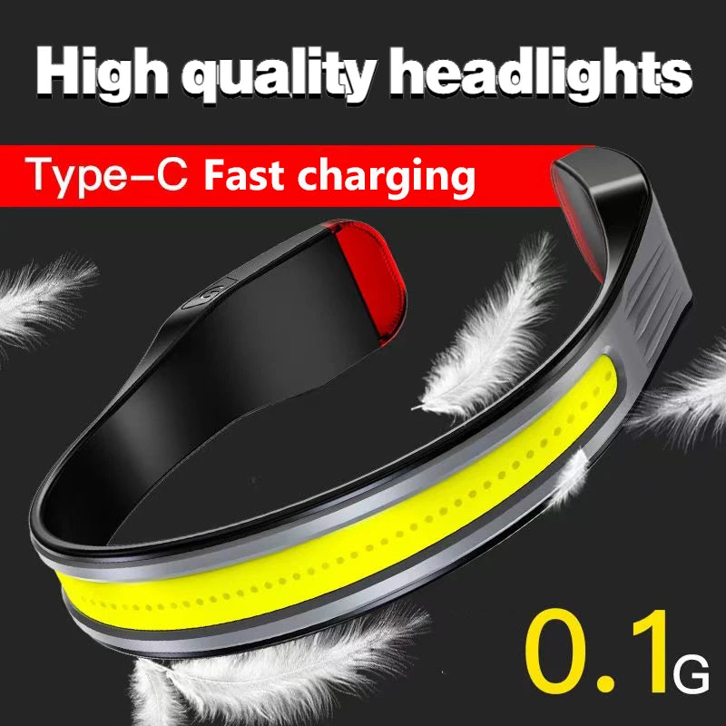 COB USB Rechargeable Headlamp – Waterproof with Red Warning Light