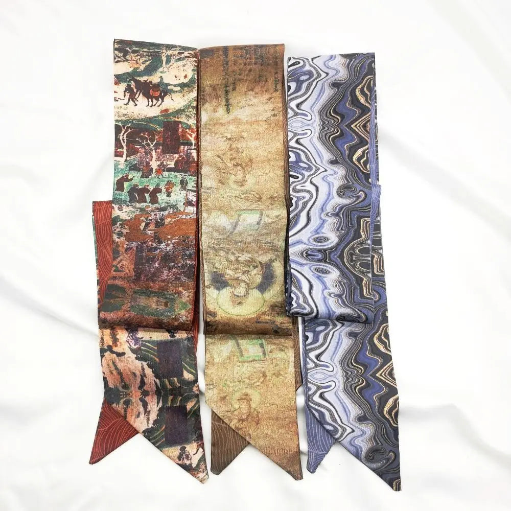 New Floral Headband Ribbon Oil Painting Headscarves Chinese Style Floral Scarf Zpaxo