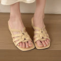Women's Square Open Toe Solid Weaving Wedge Heel Slippers Summer Zpaxo apricot 37