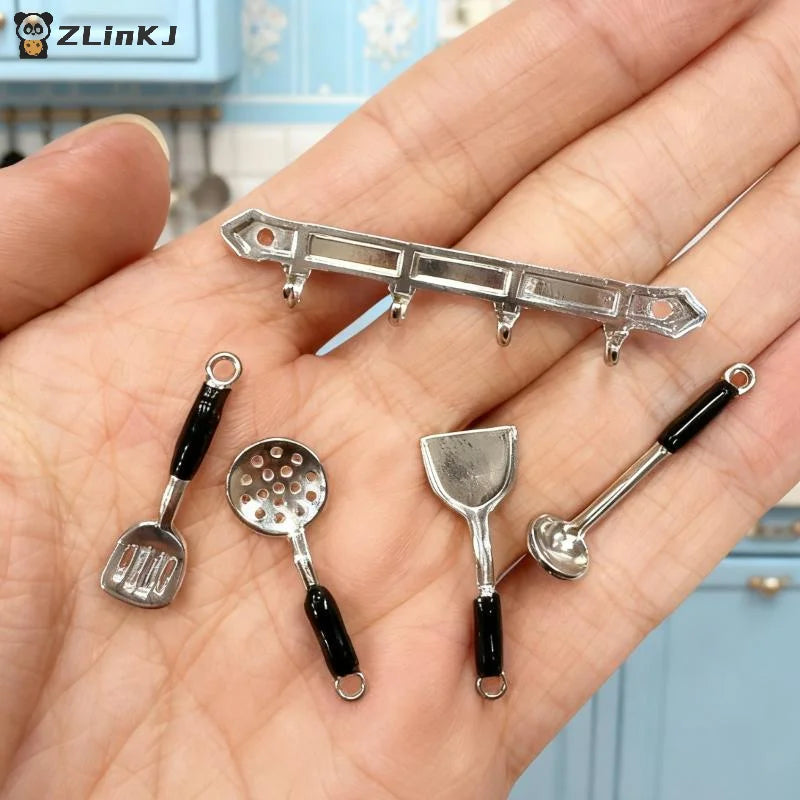 ▶1 Set Simulation Models Dollhouse Vertical Hanging Spatula Soup Spoon Funnel Miniature Kitchen Scene Tools DIY Decoration Zpaxo