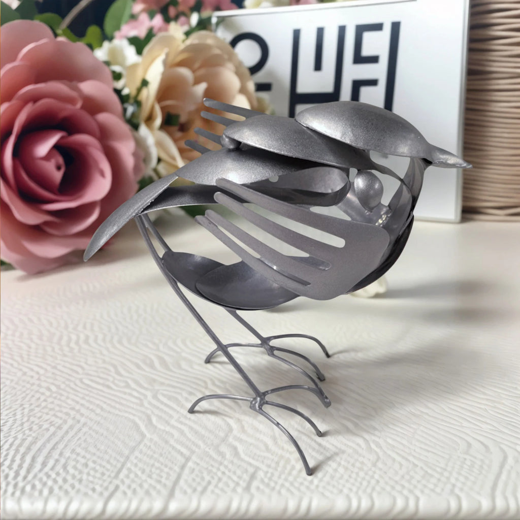 Miniature Scrap Metal Art Sculpture Robin Bird Figurine Small Desktop