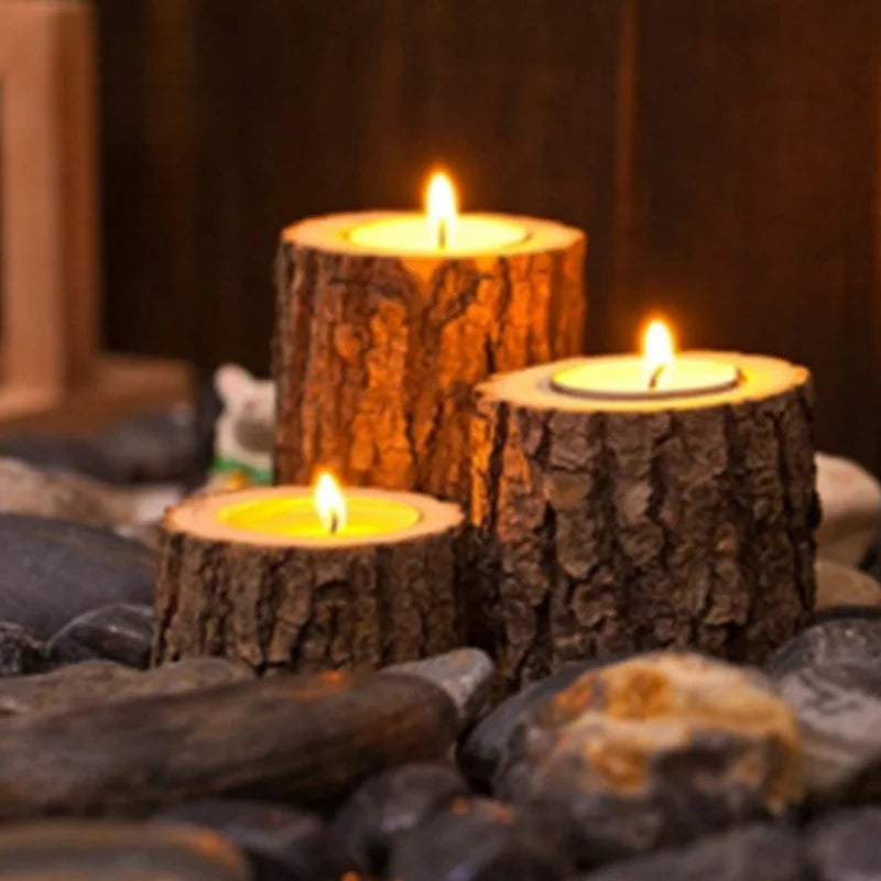 Wooden Candlesticks Succulent Plant Pots Trays Candle Holders Office