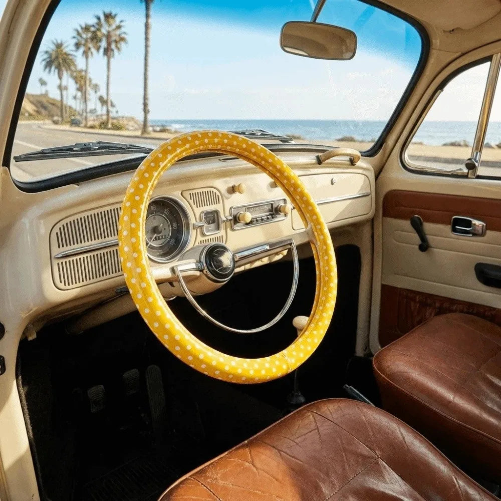 Polka Dot Pattern Steering Wheel Cover Comfortable Hand Feel Leather Zpaxo