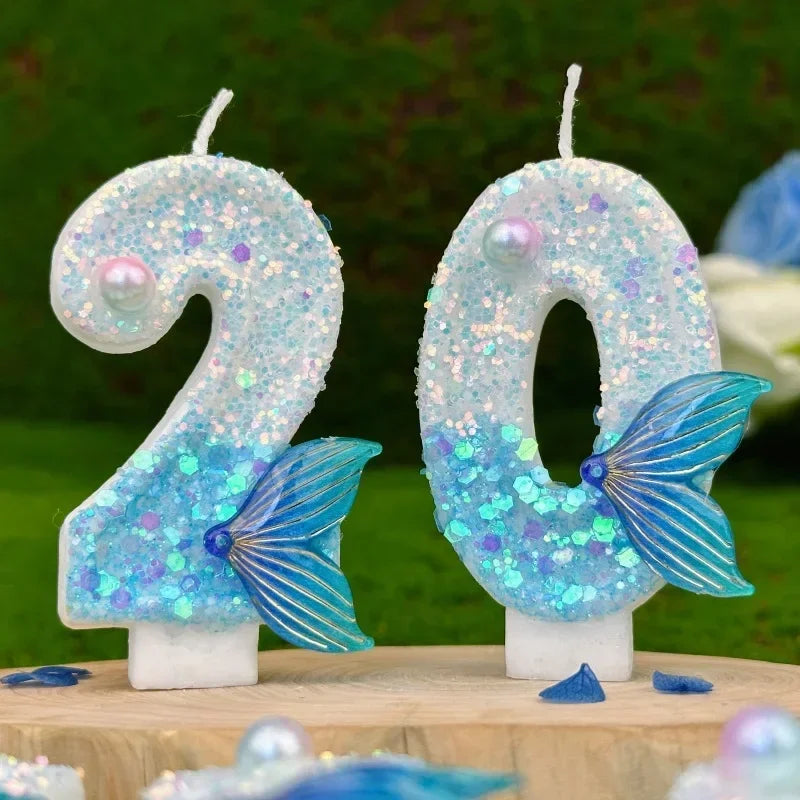 New DIY Digital Birthday Candles Cake Mermaid Tail Glitter Candle Decoration Baking Supplies for Wedding Anniversary Celebration Zpaxo